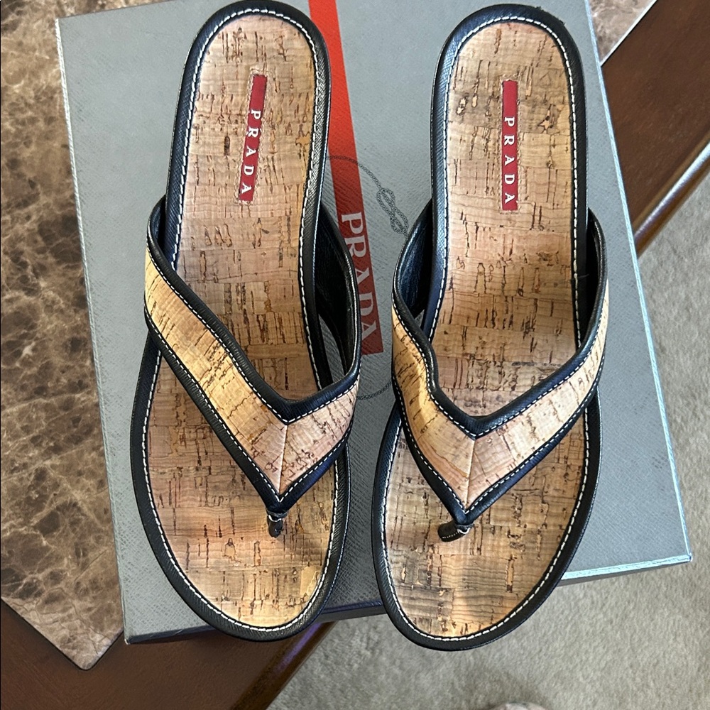 Prada Cork and Black Flip-Flops